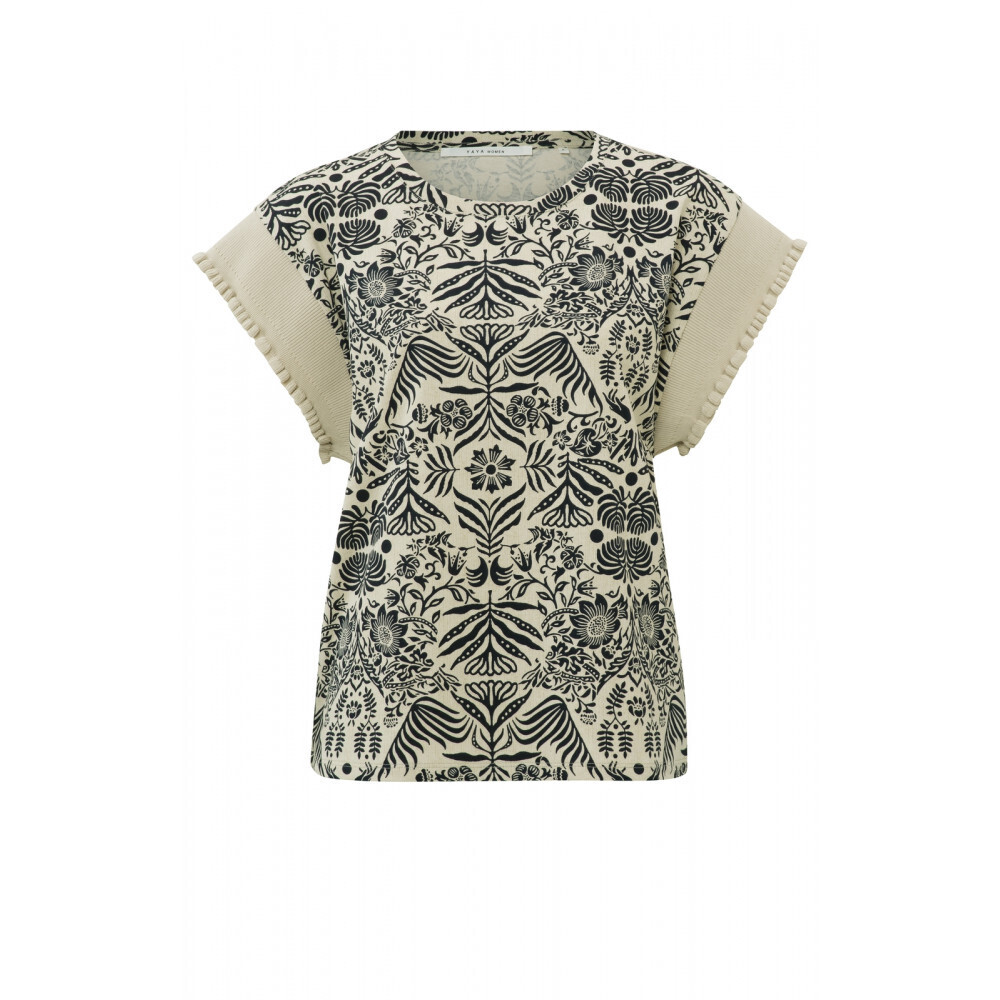 YaYa Printed top with knitted sleev LIGHT SAND DESSIN 01-709053-303