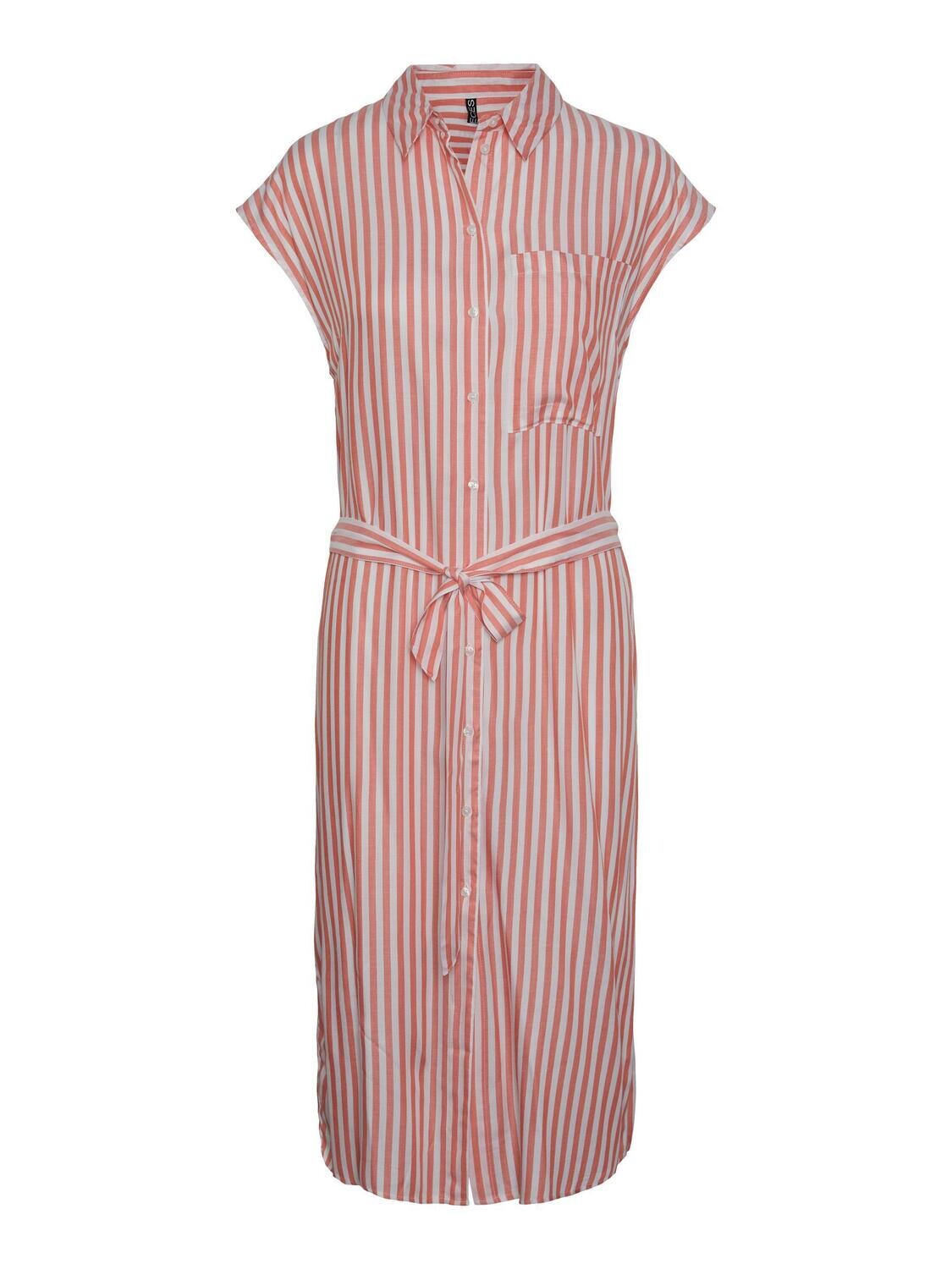 Pieces PCKORAH SL MIDI SHIRT DRESS Hot Coral/White stri 17137992