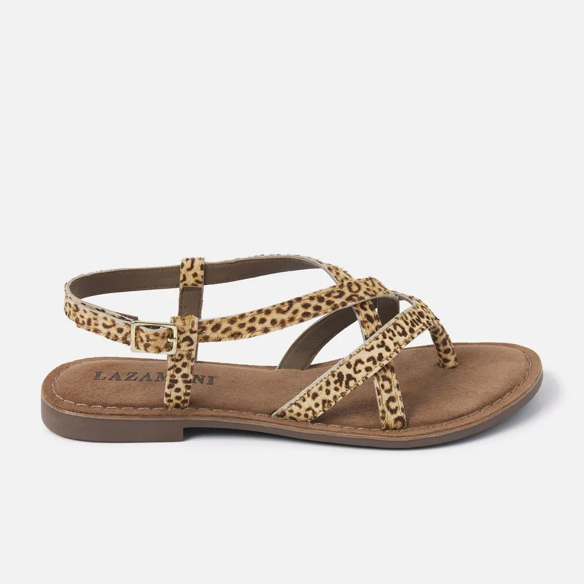 Lazamani Ladies sandals crossed straps leopard 75.311