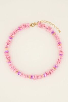 My Jewellery Necklace with pink flat stones goud MJ08264