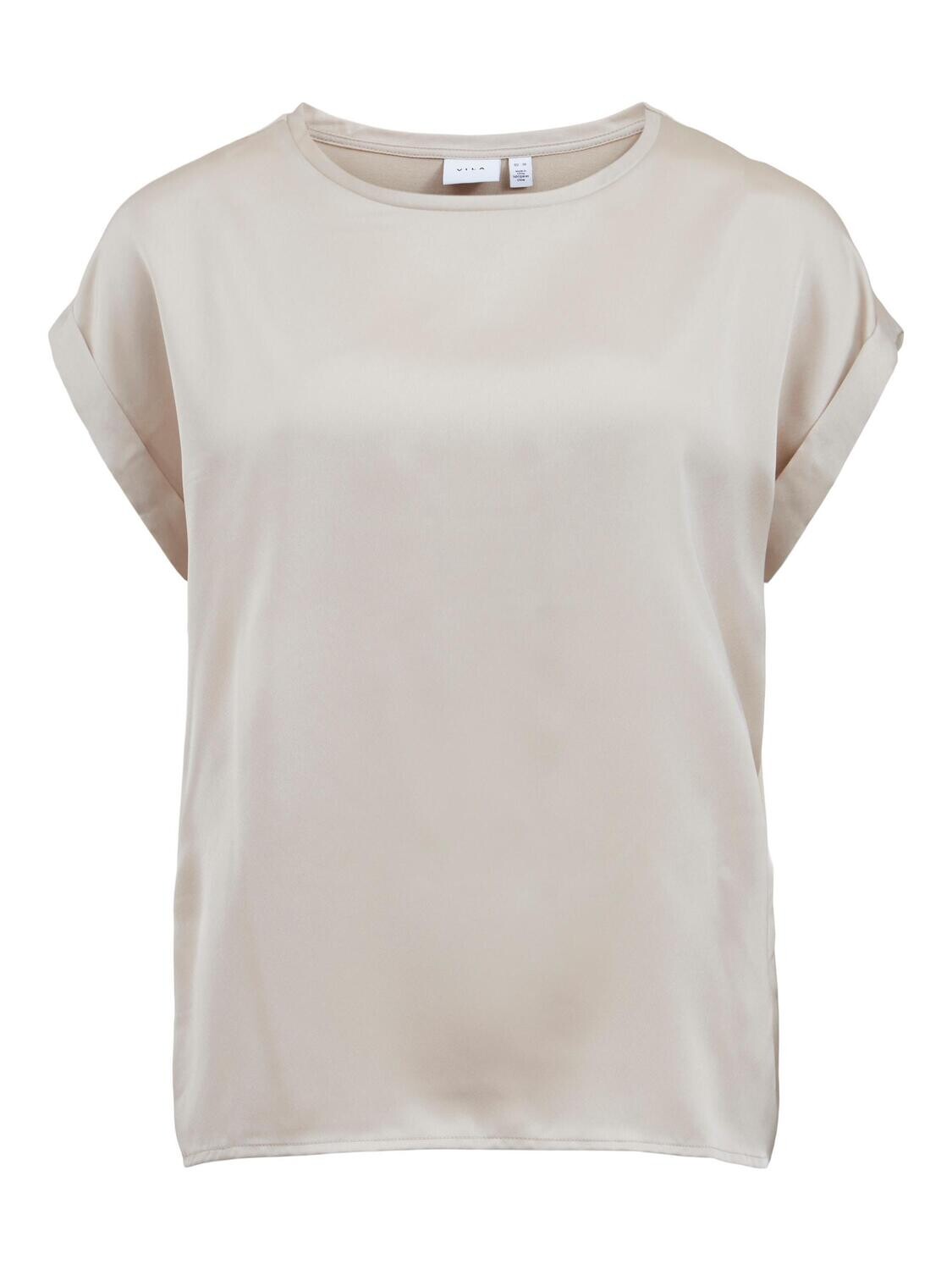 VILA VIELLETTE S/S SATIN TOP/SU - NOOS Cement
