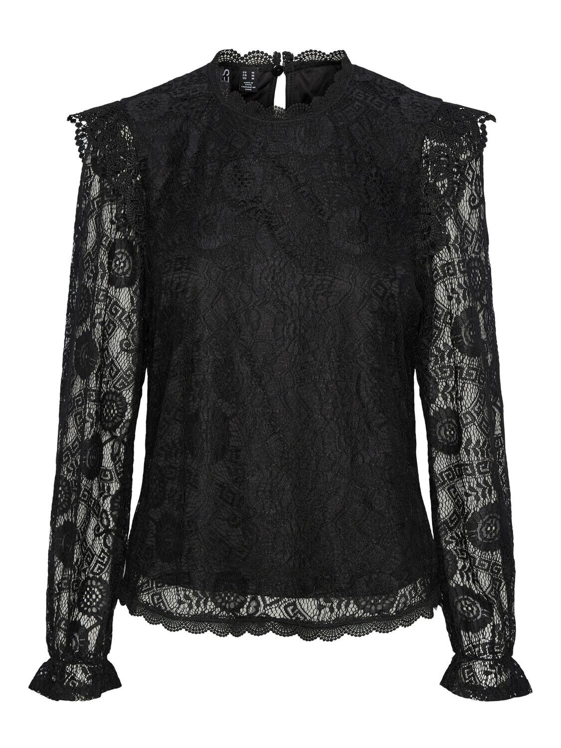 Pieces PCOLLINE LS LACE TOP NOOS BC Black 17139863