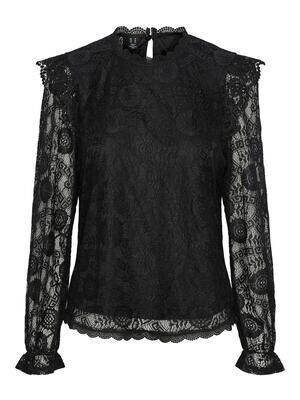 Pieces PCOLLINE LS LACE TOP NOOS BC Black 17139863