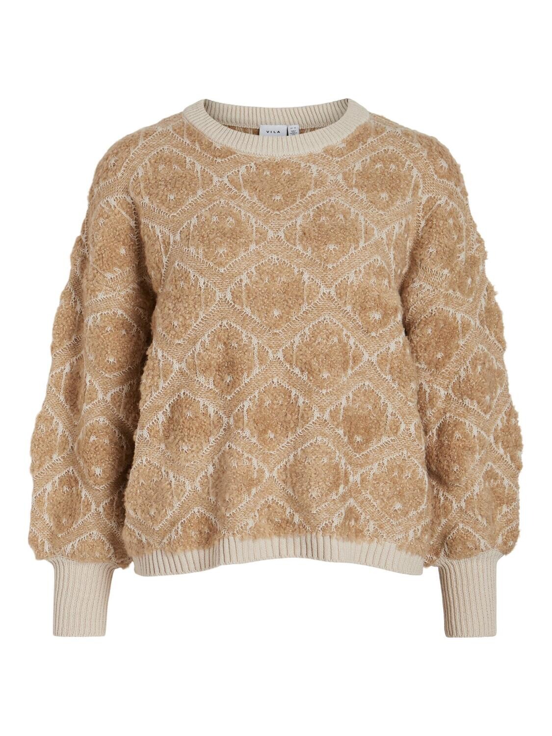 VILA VIJEENA OPEN O-NECK L/S PATTERN KNI: Cornstalk 14092578