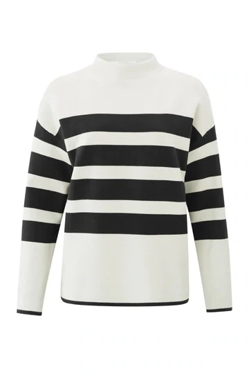YaYa Stripe sweater ls BLACK 01-000265-309