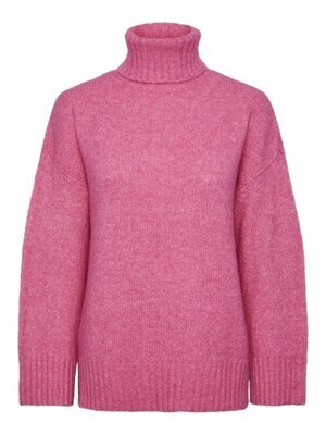 Pieces PCNANCY LS LOOSE ROLL NECK KNIT NOO: Shocking Pink 17139848