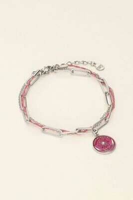 My Jewellery Bracelet chain cord charm pink zilver MJ09451