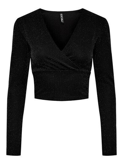 Pieces PCLINA LS CROPPED V-NECK TOP Black 17129943