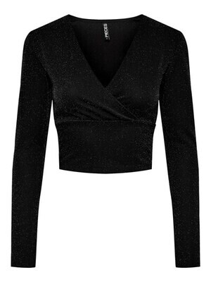 Pieces PCLINA LS CROPPED V-NECK TOP Black 17129943