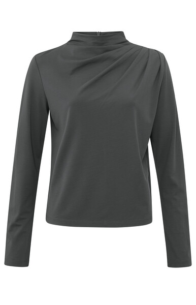YaYa High neck top with pleated sho PINSTRIPE GREY 01-709124-310