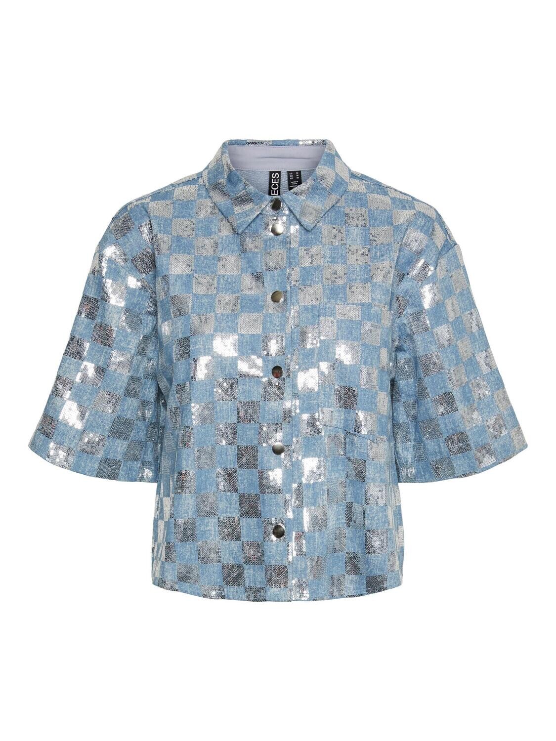 Pieces PCNELLIE SS SHIRT D2D Light Blue Denim/SIL 17149643