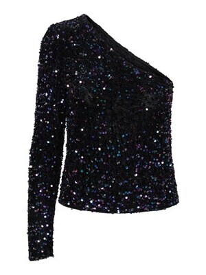 Pieces PCSTELLA LS ONE SHOULDER TOP D2D Black/MULTI SEQUINS 17150865