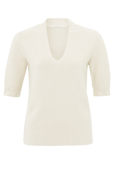 Yaya V-neck short sleeve sweater IVORY WHITE 01-000317-402