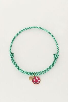 My Jewellery Bracelet cord green smiley goud MJ10200