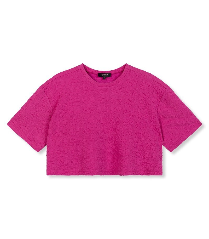 Refined ladies knitted cropped t-shirt CLARA fuchsia R2403811367
