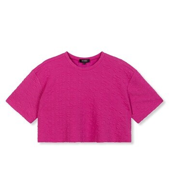 Refined ladies knitted cropped t-shirt CLARA fuchsia R2403811367