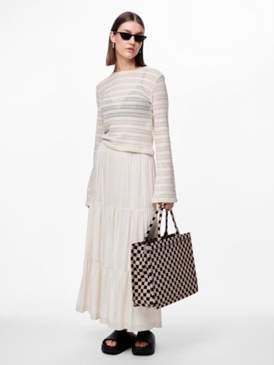 Pieces PCADELIA HW ANKLE SKIRT BC Birch/EMBRODERY 17149375