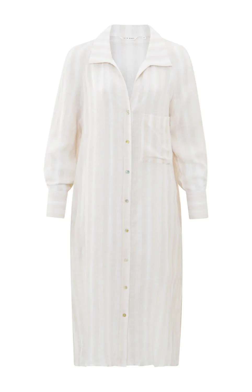 Yaya Striped linen dress w. slits GRAY MORN BEIGE DESS 01-601134-405