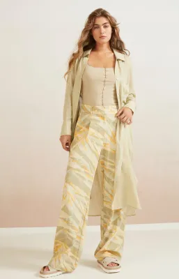Yaya Woven high waist wide leg trou LIGHT GREEN DESSIN 01-301130-405