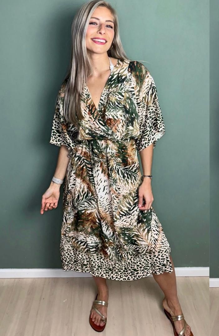 Nameless Print jurk viscose army 24322