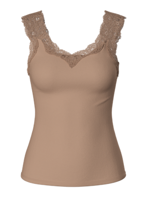 Pieces by Bestseller PCBARBERA LACE TOP NOOS Warm Taupe 17106017