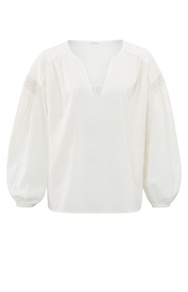 Yaya Woven longsleeve top with vnec BLANC DE BLANC 01-701191-406
