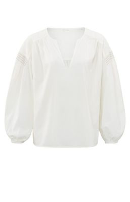 Yaya Woven longsleeve top with vnec BLANC DE BLANC 01-701191-406