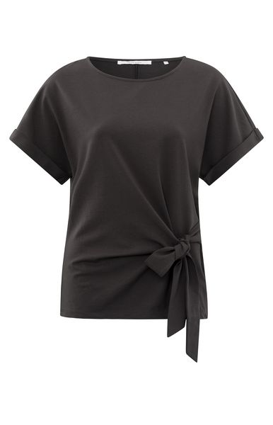 Yaya Round neck top with knotted de LICORICE BLACK 01-709093-406