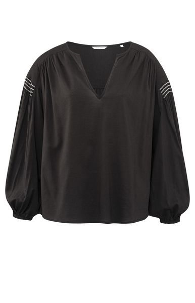 Yaya Woven longsleeve top with vnec LICORICE BLACK 01-701191-406