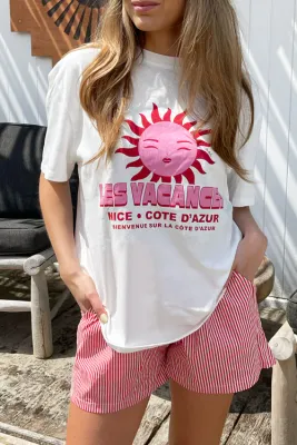 Ambika T-shirt met print white/pink Les Vacance