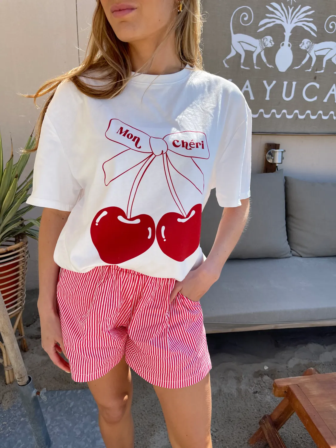Ambika T-shirt kers White/red Mon Cherie