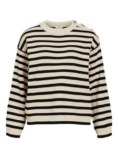 Object OBJELLY LO LS KNIT PULLOVER NOOS Sandshell/Black 23044624