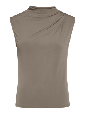 Pieces PCMADISON SL DRAPED TOP NOOS BC Taupe Gray 17151143