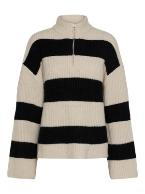 Pieces PCNALINI LS HALF ZIP KNIT BC Birch/Black 17151182