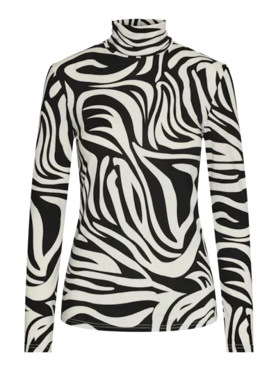 Pieces PCNALA LS HIGH NECK TOP JRS BC Black/Cloud dancer z 17120376