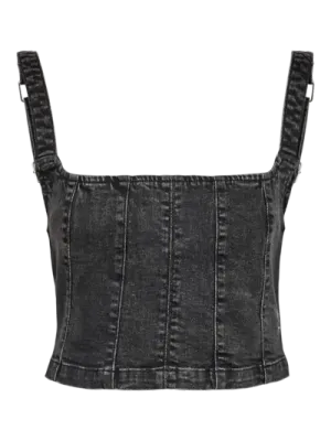 Noisy May NMSISSEL S/L SQUARE NECK TOP VI495D: Dark Grey Denim 27031591