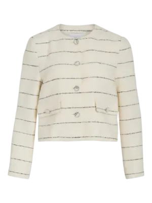 Vila VISAFRON L/S JACKET Cloud Dancer/BLACK 14107825