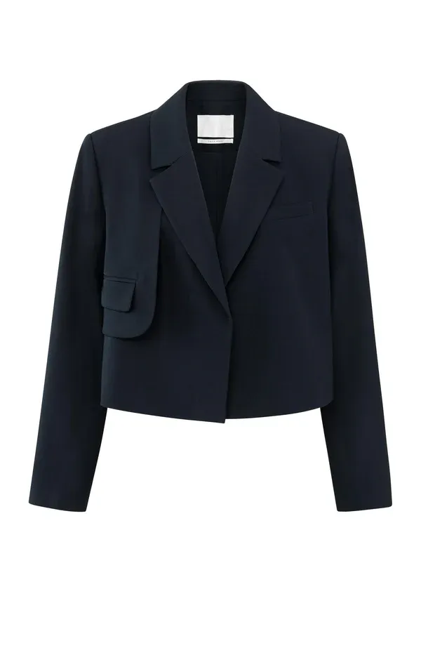 YaYa Woven cropped blazer with flap Dark Blue Denim/CLEA 01-501058-410