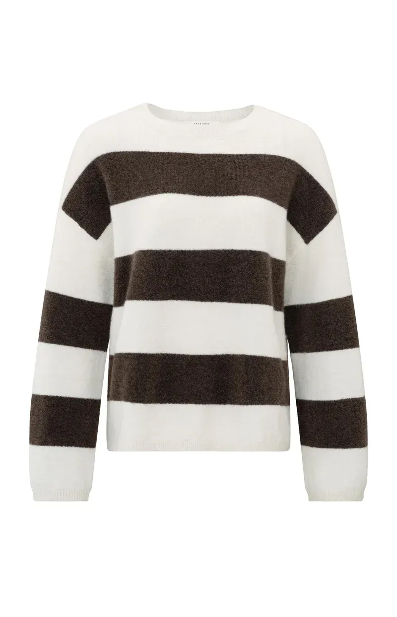 YaYa Oversized block stripe sweater CHOCOLATE BROWN DESS 01-000417-410