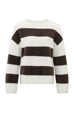 YaYa Oversized block stripe sweater CHOCOLATE BROWN DESS 01-000417-410