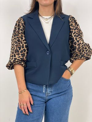 Ambika Blazer met panter mouw navy 55297