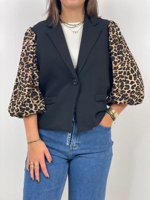 Ambika Blazer met panter mouw black 55297