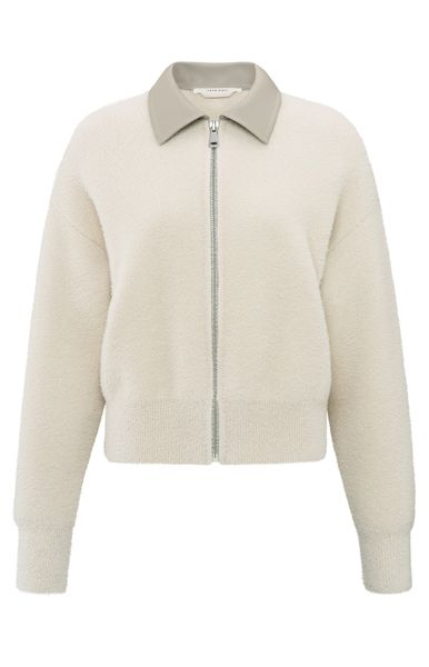 YaYa Furry cardigan with leather co OFF WHITE MELANGE 01-010083-410