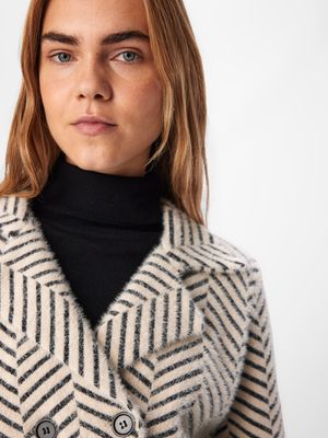 Object OBJWEGAS KNIT L/S LO SJACKET 136 White Sand/Black 23045435