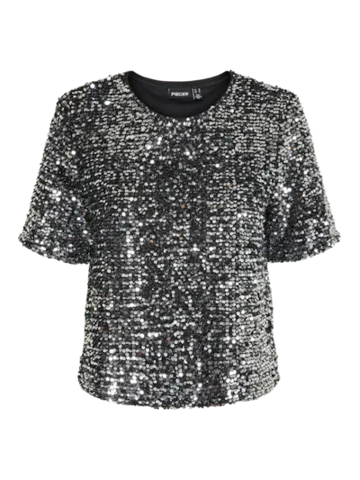 Pieces PCSERENA SEQUIN SS O-NECK TOP MM JR: 179276002 17150886