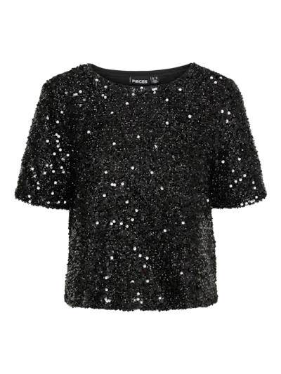 Pieces PCSERENA SEQUIN SS O-NECK TOP MM JR: 179276001 17150886