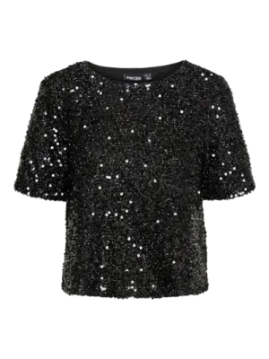 Pieces PCSERENA SEQUIN SS O-NECK TOP MM JR: 179276001 17150886