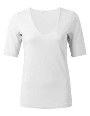YaYa Round V-neck top OFF WHITE 01-719020-N