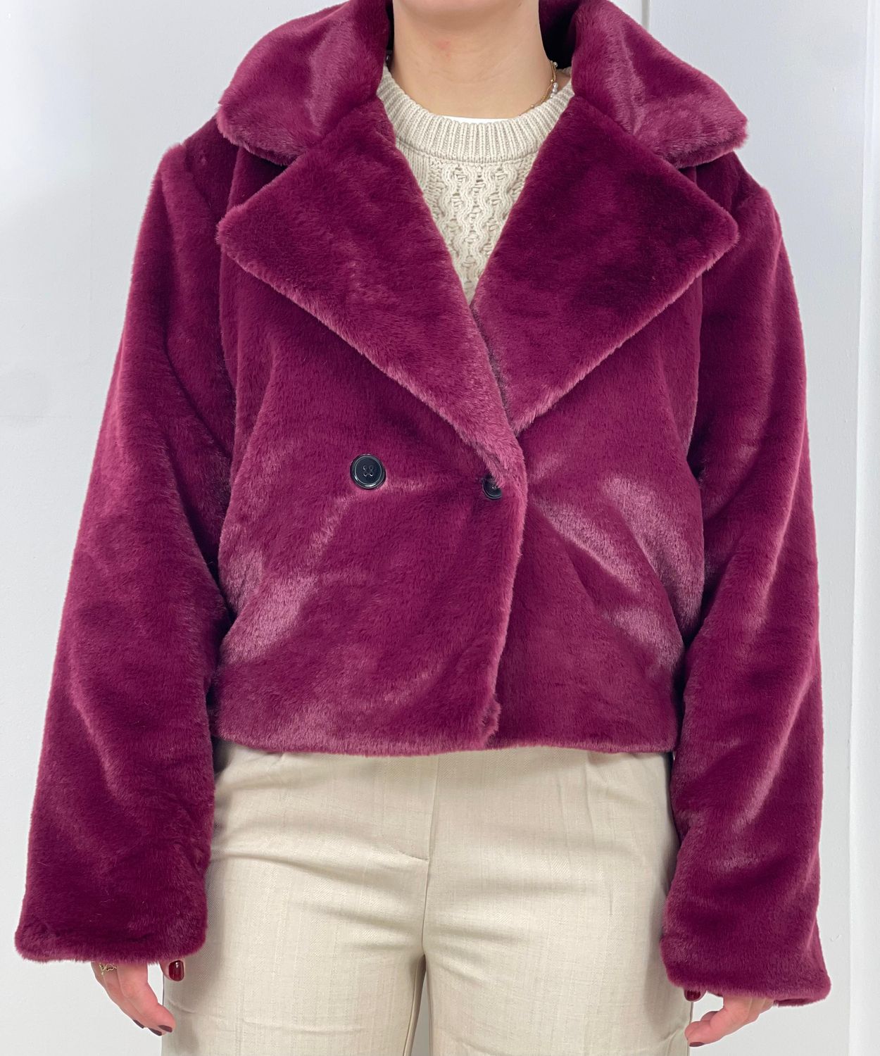 Ambika Faux Fur Jas Bordeaux G150563