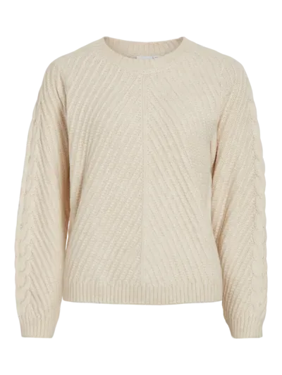 Vila VIERIN L/S O-NECK CABLE KNIT TOP/BF Birch 14100111
